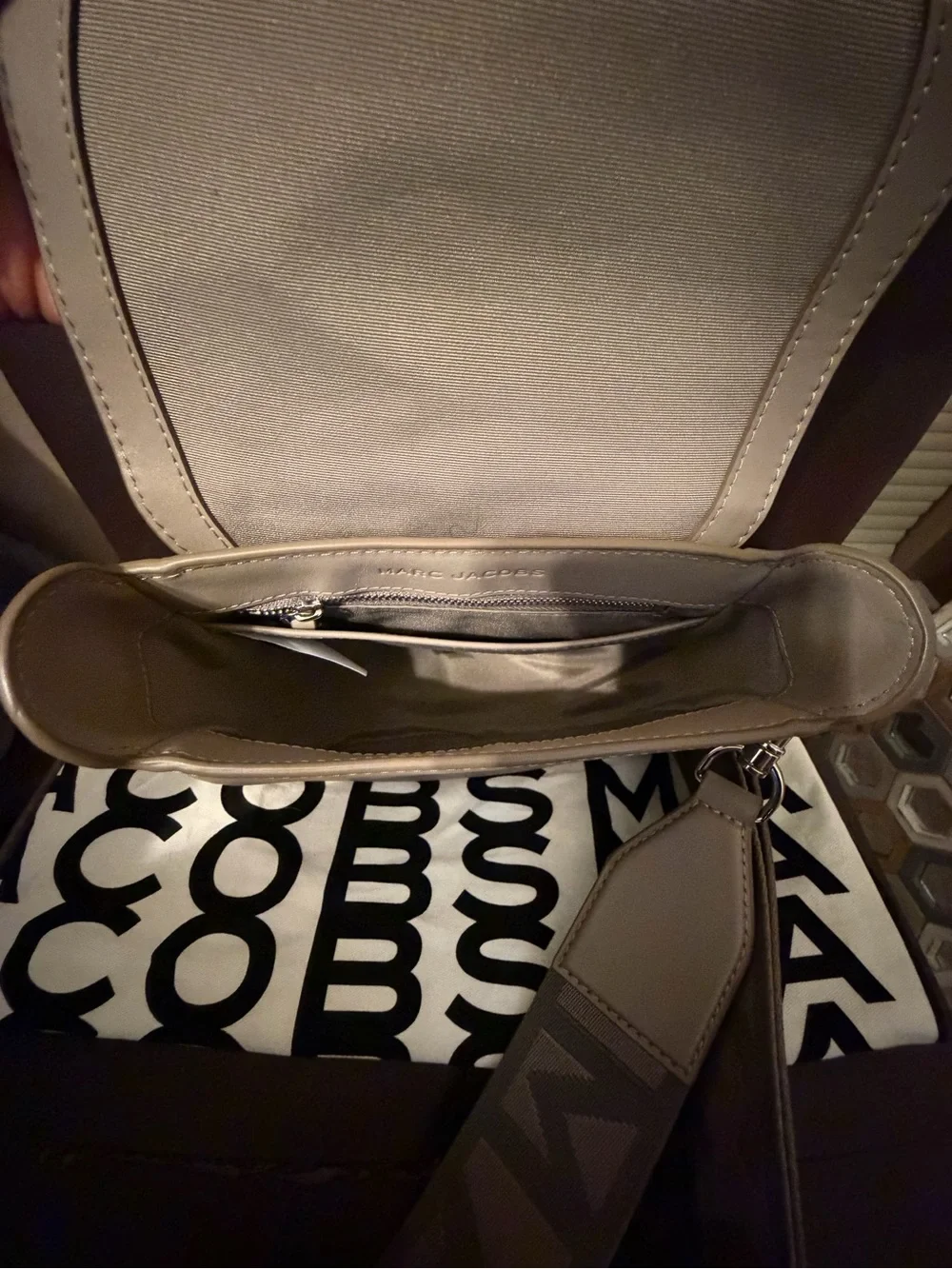 Marc Jacobs Taupe Crossbody Bag with Branded Strap